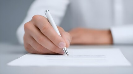 Close-up of a hand signing a document with a pen