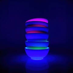 Neon Glow Stacked Bowls in Vibrant Fluorescent Light