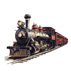 Naklejka premium Retro train illustration on a white background, PNG transparent, perfect for vintage travel themes, historical content, and nostalgic designs.