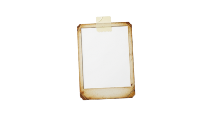 Isolated Old Vintage Photo Frame Mockup with Distressed Edges and Scotch Tape