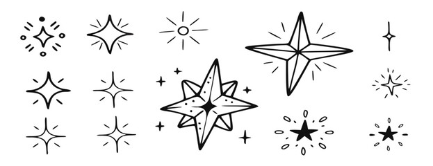 Hand Drawn Starburst Sparkle Clipart Set: Celestial, Boho, Tattoo Designs
