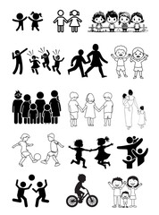 family and playing kids icons set