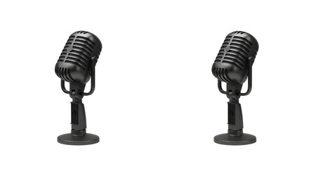 Two vintage microphones for music recording or podcasting isolated PNG with Transparent Background