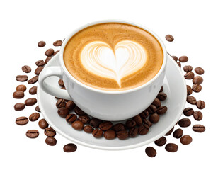 Fototapeta premium Hot Cappuccino with Latte Art in Ceramic Cup – Transparent Background PNG