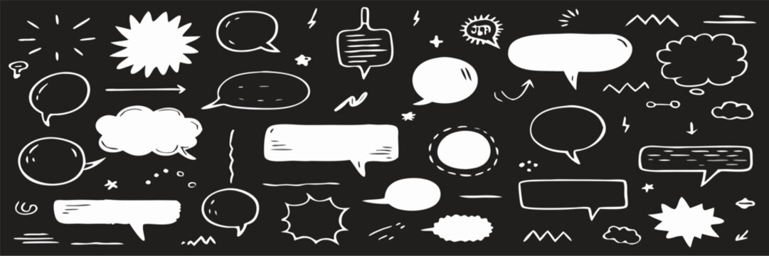 Hand-drawn Speech Bubbles and Design Elements: Vector Illustration