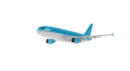 Blue and White passenger airplane taking flight isolated PNG with Transparent Background