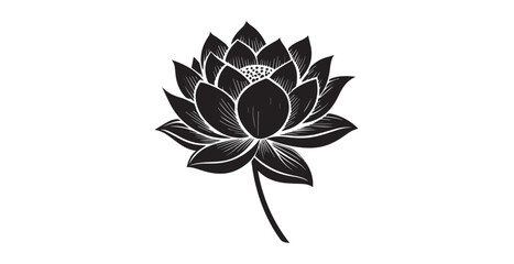 Elegant black lotus flower silhouette with detailed petals and stem
