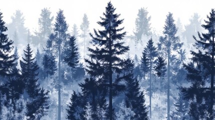 Naklejka premium Evergreen trees forest silhouette in a seamless border pattern