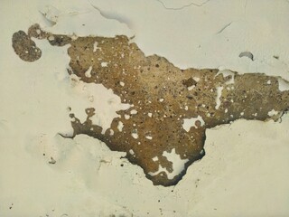 Mistakes in painting the walls show peeling paint, revealing rough concrete surfaces and signs of...