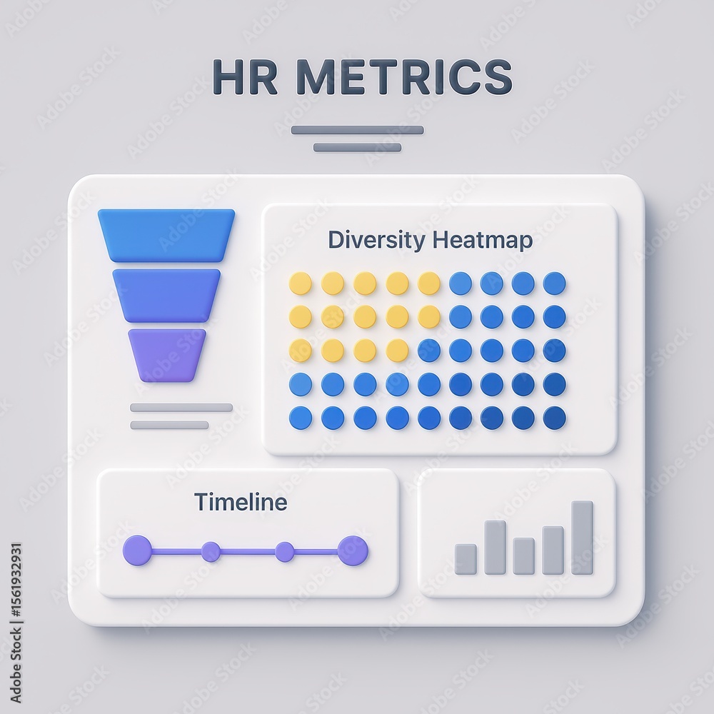Poster modern hr metrics dashboard with diversity heatmap and timeline visualizations for analysis