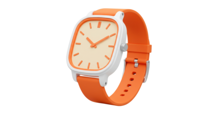 Minimalist Orange and White Modern Wristwatch Product Shot Isolated on White Background