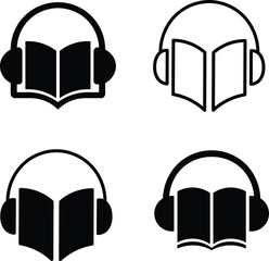 Audio book icons illustrating education learning and enjoyment of stories