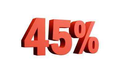 Bold 45% percentage text in 3D style. Perfect for discounts, sales, promotions, banners, marketing ads, and business presentations. Modern design for web, print, or social media use.