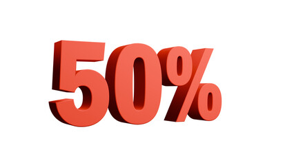 Bold 50% percentage text in 3D style. Perfect for discounts, sales, promotions, banners, marketing ads, and business presentations. Modern design for web, print, or social media use.