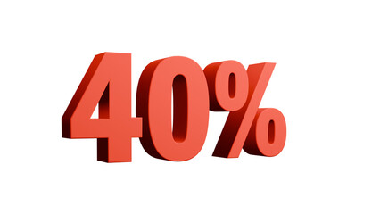 Bold 40% percentage text in 3D style. Perfect for discounts, sales, promotions, banners, marketing ads, and business presentations. Modern design for web, print, or social media use.