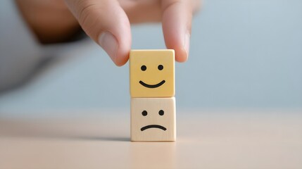 Hand adjusting wooden emotion blocks for feedback representation