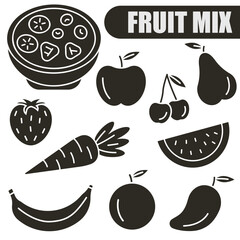 Set of dark Fruit icons. Icons used for healthy eating, dieting, and cooking websites.