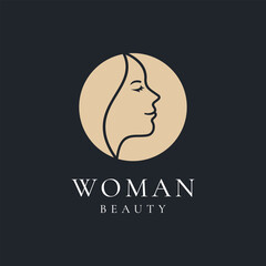 Minimalist elegant female beauty logo with female face silhouette inside circle