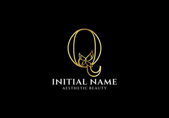 Initial Q Letter Logo Design with Butterfly or Leaf Element