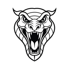 snarling snake head in front view with bold symmetrical markings version two on white background Vector illustration