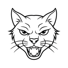aggressive cat head line drawing with narrowed eyes version two on white background Vector illustration
