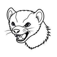 aggressive ferret head sketch with beady eyes and version one on white background Vector illustration