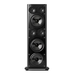Sleek Black Tower Speaker System: High-Fidelity Audio, Modern Design, Powerful Sound.