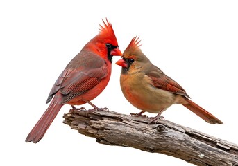Two Northern Cardinals Perched on a Branch. Generative Ai