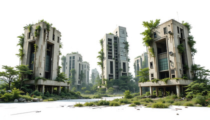 Abandoned futuristic buildings overtaken by nature urban decay concept Silent Ruins Future Forgotten