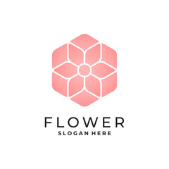 Geometric pink flower logo design with abstract petal pattern and hexagonal shapes