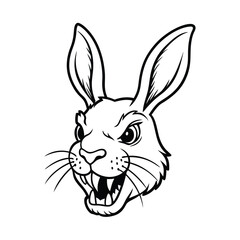 aggressive rabbit head with arched ears and tight posture version one on white background Vector illustration