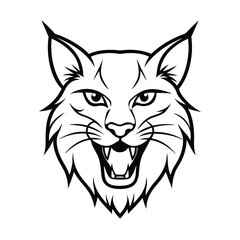 Obraz premium aggressive lynx head with pointed ear tufts and details version one on white background Vector illustration