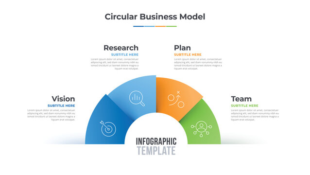 Vector infographic semi circle template diagram. Business concept 4 step template