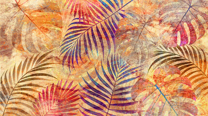 Colorful ceramic wall tiles and mural decoration. Abstract damask patchwork pattern with geometric and floral ornaments