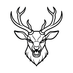 Naklejka premium angry deer head with aggressive antler pose in outline version one on white background Vector illustration