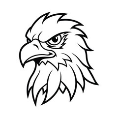 angry hawk head in detailed outline with feather texture version one on white background Vector illustration