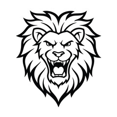 angry lion head in bold line art with sharp mane version one on white background Vector illustration