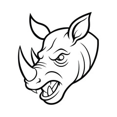 angry rhino head in rugged contour lines with raised nostrils version one on white background Vector illustration