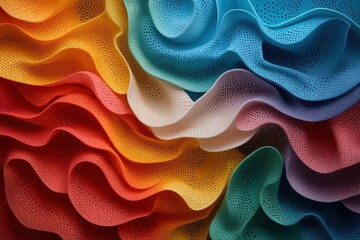 Colorful abstract fabric design with layers and perforated texture