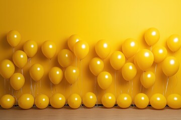 Bright arrangement of yellow balloons against a vibrant matching background