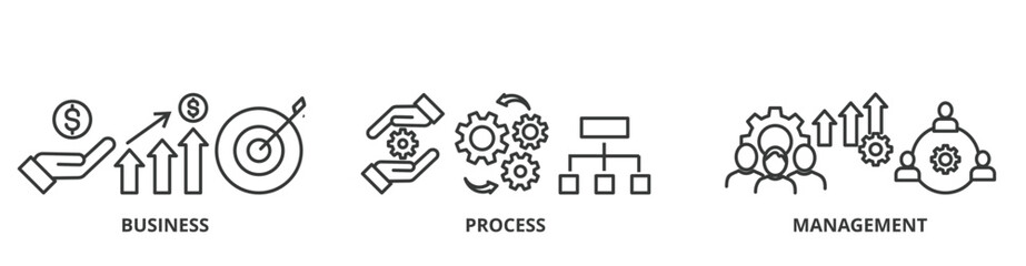 Business process management (bpm) banner vector illustration concept with icons of business, process and management