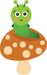 Adorable Green Caterpillar Peeking from Mushroom