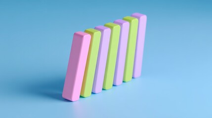 Fototapeta premium Colorful Pastel Dominating Blocks Arranged in a Sequence on a Soft Blue Background Offering Playful Energy
