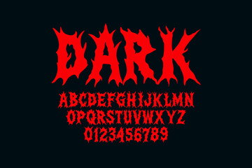Dark Lettering tattoo vector type font in bloody style. Grunge type font with Gothic Punk Rock elements. Scary tattoo font concept. Horror style lettering for y2k print design