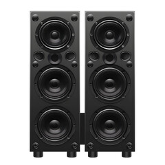 High-fidelity three-way bookshelf speakers, black matte finish, studio-quality audio, powerful bass, modern design.