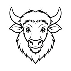fierce bison head sketch with shaggy front and bold horns version two on white background Vector illustration