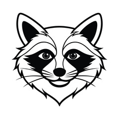 fierce raccoon head line art with sharp mask markings version two on white background Vector illustration
