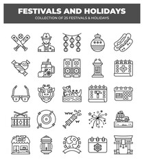 Festivals and Holidays. Collection of 25 Festive Icons