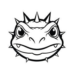 fierce toad head in spiky skin outline and harsh look version two on white background Vector illustration
