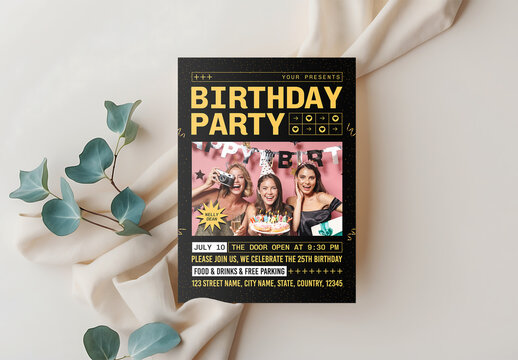 Editable Modern Birthday Party Celebration Flyer for Night Club